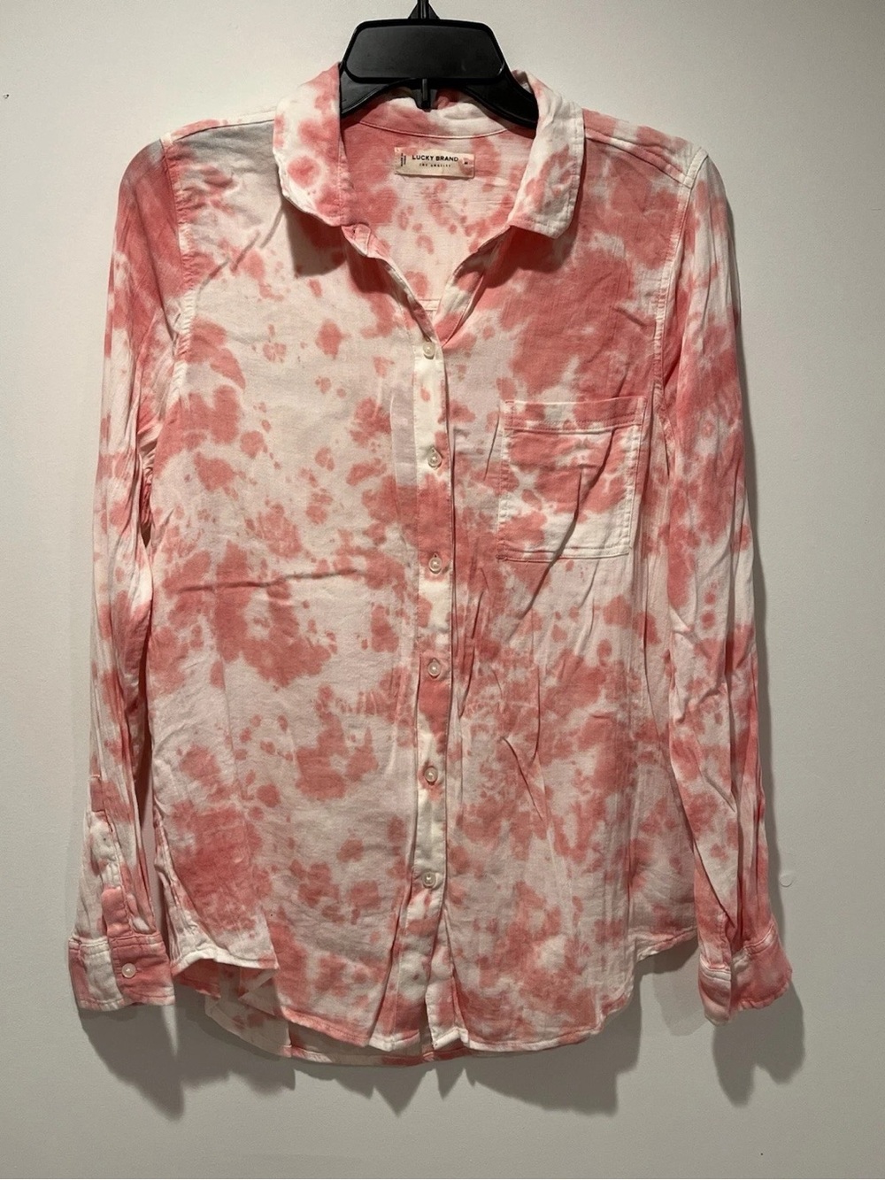 Lucky Brand Coral-Pink Tie-Dye Button Down Shirt
